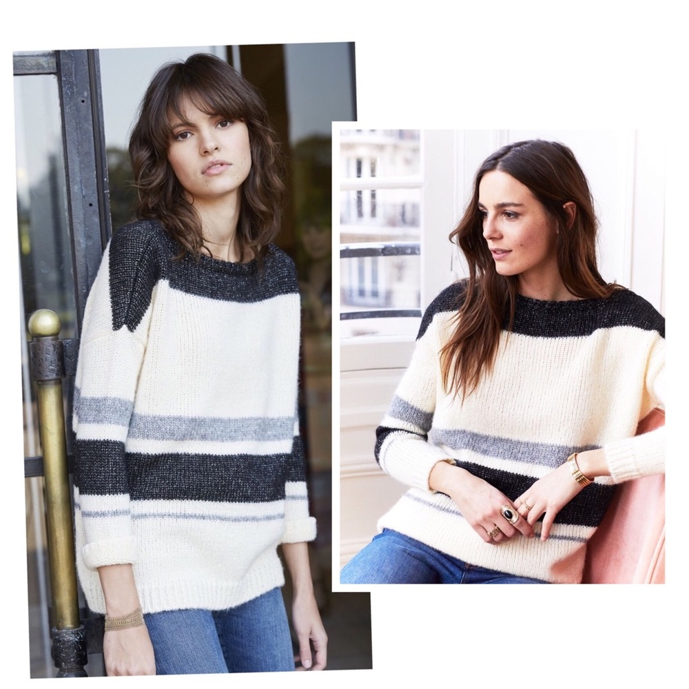 Cream & Gray Striped Women's Knit Sweater